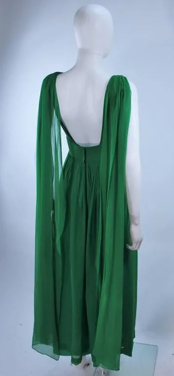VINTAGE Circa 1950s Green Draped Chiffon Cocktail Dress Size 4-6
