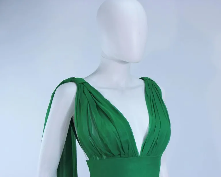 VINTAGE Circa 1950s Green Draped Chiffon Cocktail Dress Size 4-6
