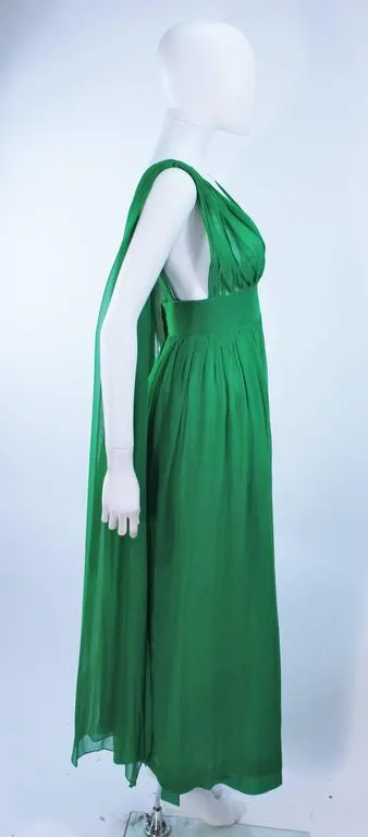 VINTAGE Circa 1950s Green Draped Chiffon Cocktail Dress Size 4-6