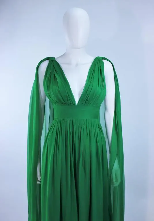 VINTAGE Circa 1950s Green Draped Chiffon Cocktail Dress Size 4-6