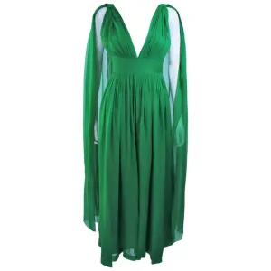 VINTAGE Circa 1950s Green Draped Chiffon Cocktail Dress Size 4-6