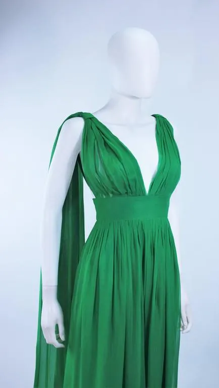 VINTAGE Circa 1950s Green Draped Chiffon Cocktail Dress Size 4-6