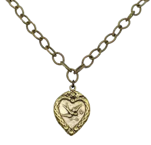 Vintage Reproduction Gold Plated Chain with Dove Heart