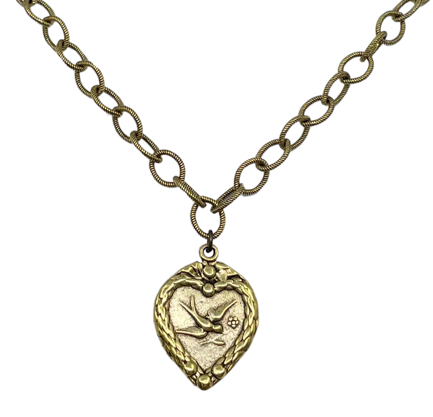 Vintage Reproduction Gold Plated Chain with Dove Heart