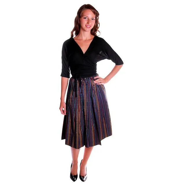 Vintage Skirt Black w/ Bright Primary Stripes 1940's XS