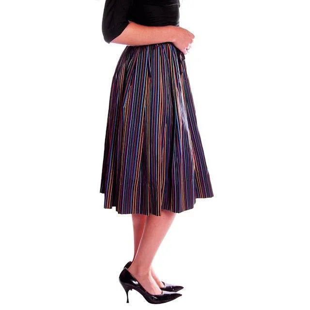 Vintage Skirt Black w/ Bright Primary Stripes 1940's XS