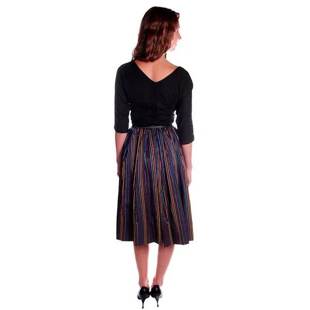 Vintage Skirt Black w/ Bright Primary Stripes 1940's XS