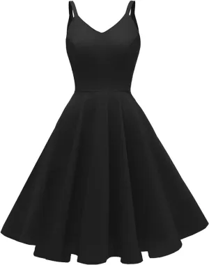 Vintage Spaghetti Strap Cocktail Swing Dresses with Pockets