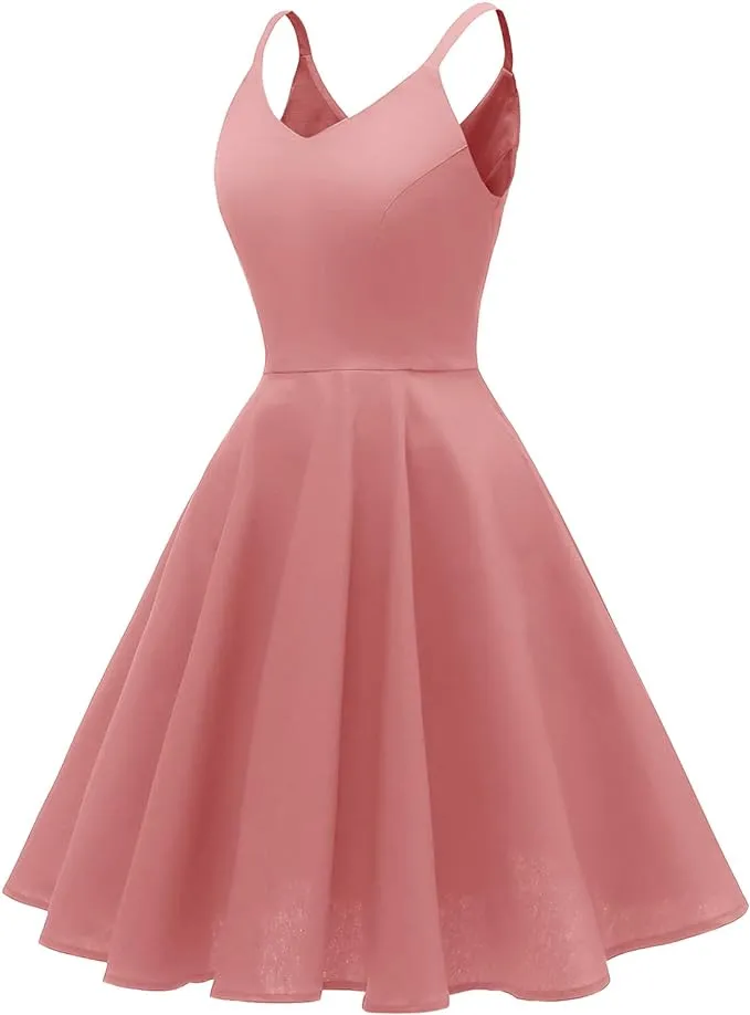 Vintage Spaghetti Strap Cocktail Swing Dresses with Pockets