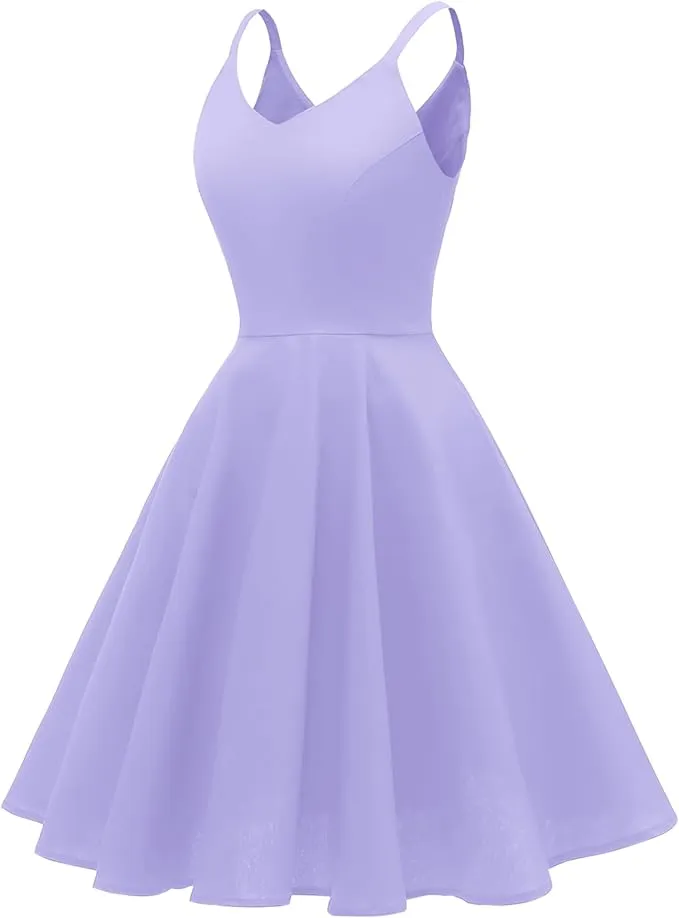 Vintage Spaghetti Strap Cocktail Swing Dresses with Pockets