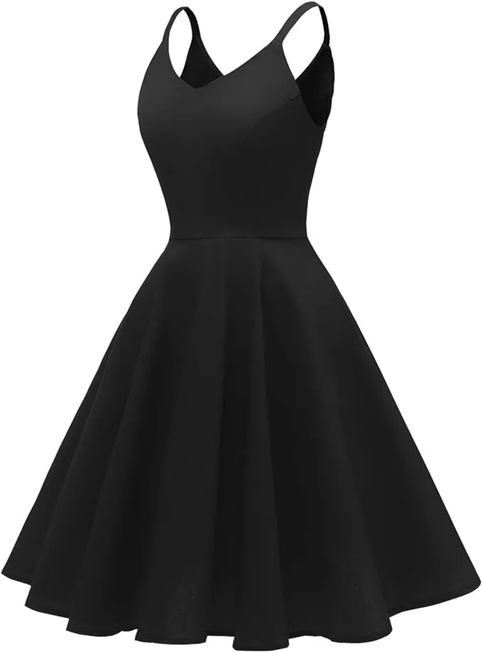 Vintage Spaghetti Strap Cocktail Swing Dresses with Pockets