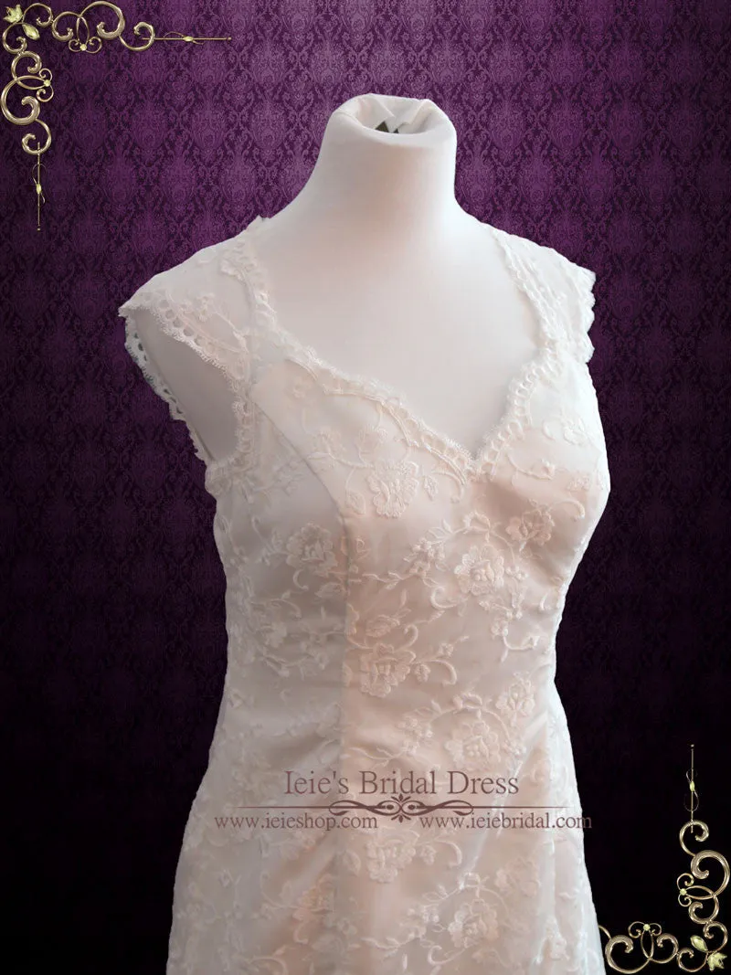 Vintage Style Lace A-line Wedding Dress with Cap Sleeves | ROSEMARY
