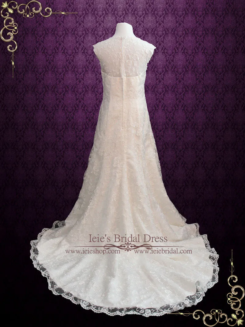 Vintage Style Lace A-line Wedding Dress with Cap Sleeves | ROSEMARY