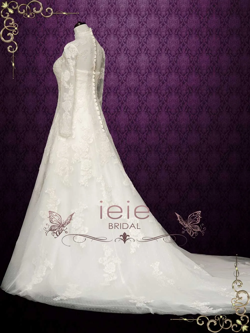 Vintage Style Lace Wedding Dress with High Neck CARMELA