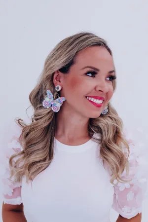 Whimsical Butterfly Statement Earrings - Blue