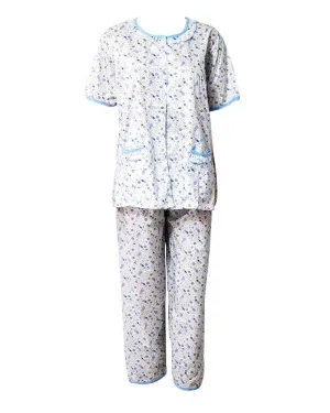 White With Blue Printed Nightwear Suit 2Pc -11.23 Women Nightdress
