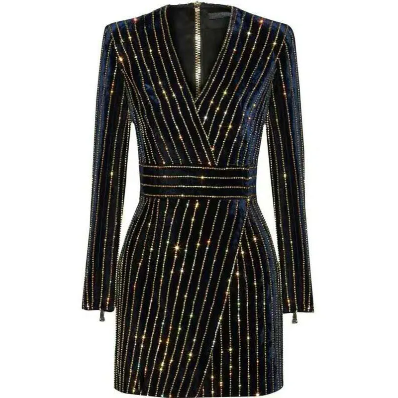 Women Bling Bling Long Sleeve Dress Black V-Neck Full Sleeve Women Casual Office Dress Party Dress Brazil Vestidos XXL
