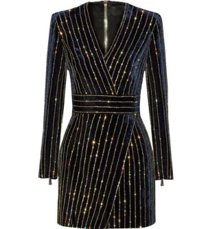 Women Bling Bling Long Sleeve Dress Black V-Neck Full Sleeve Women Casual Office Dress Party Dress Brazil Vestidos XXL