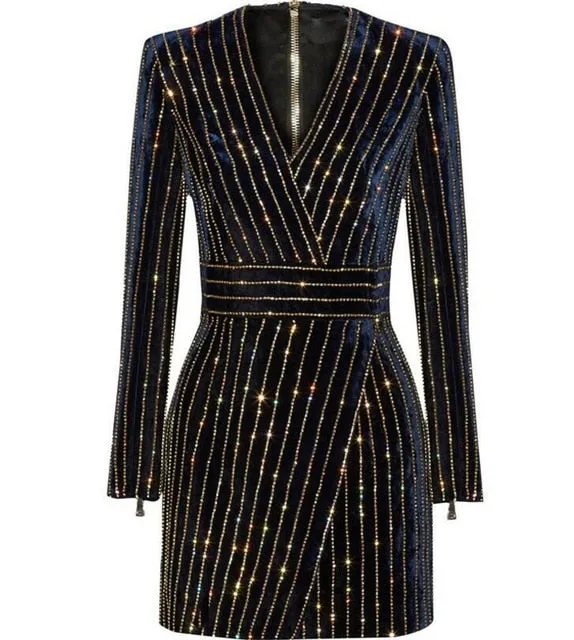Women Bling Bling Long Sleeve Dress Black V-Neck Full Sleeve Women Casual Office Dress Party Dress Brazil Vestidos XXL