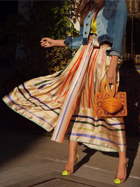 Women New Bright Striped Skirt