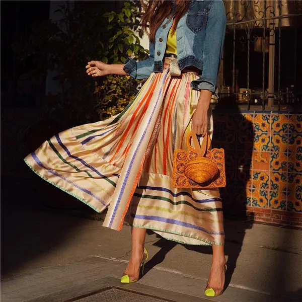 Women New Bright Striped Skirt