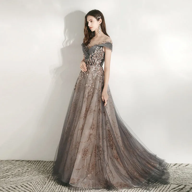 Women Party Dresses Illusion Crystal Formal Gowns