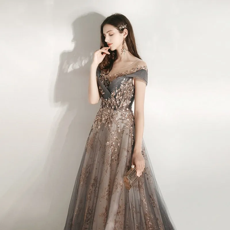 Women Party Dresses Illusion Crystal Formal Gowns