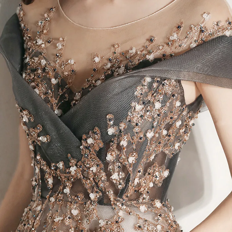 Women Party Dresses Illusion Crystal Formal Gowns
