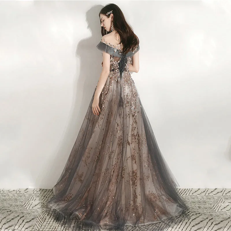 Women Party Dresses Illusion Crystal Formal Gowns