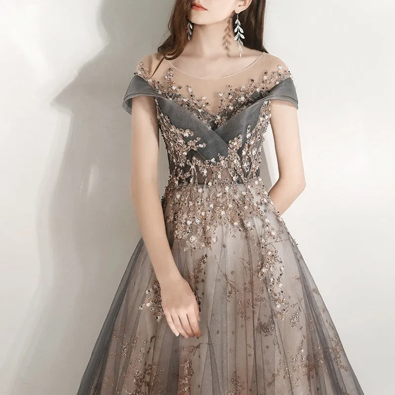 Women Party Dresses Illusion Crystal Formal Gowns