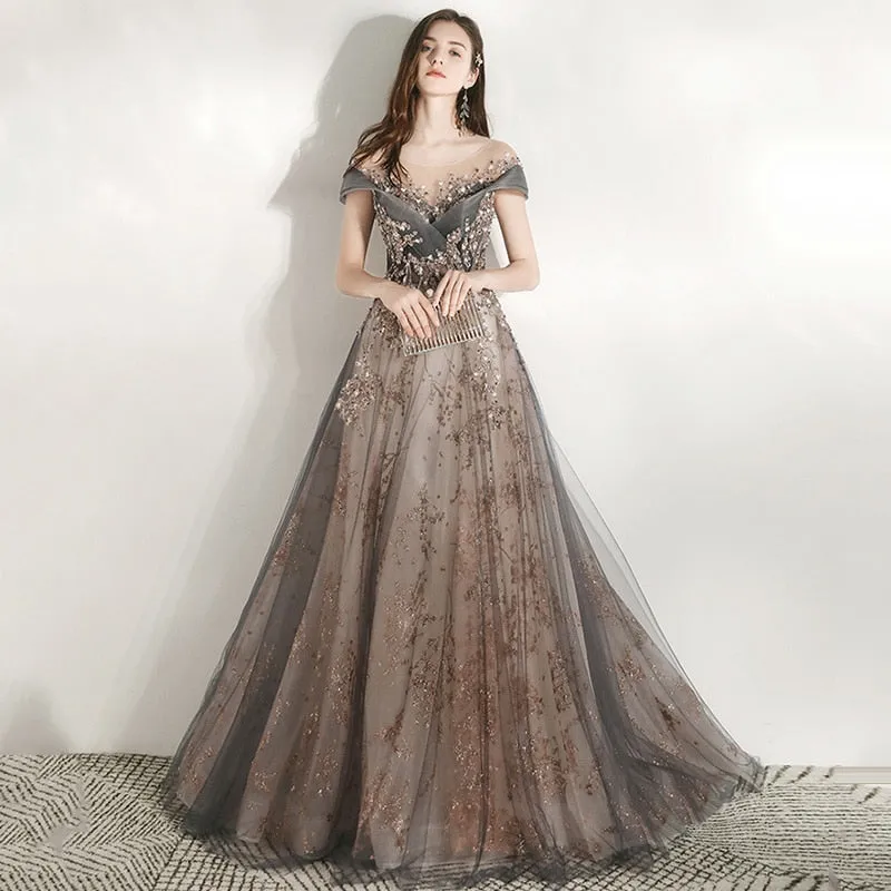 Women Party Dresses Illusion Crystal Formal Gowns