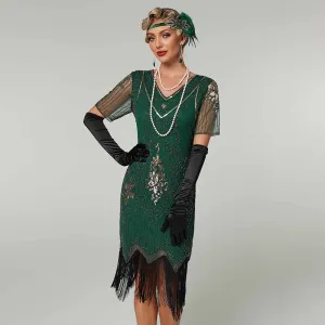 Womens 1920s Flapper Dress Vintage Fringe Dress Roaring 20s Sequins Beaded Dress