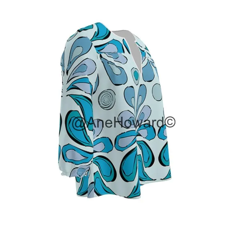 Women's Blouse Sweatheart Neckline Raindrops