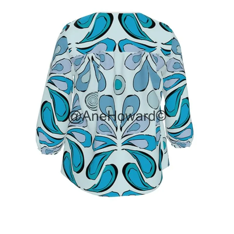 Women's Blouse Sweatheart Neckline Raindrops