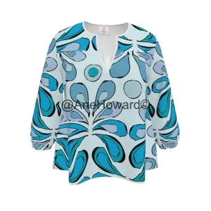 Women's Blouse Sweatheart Neckline Raindrops