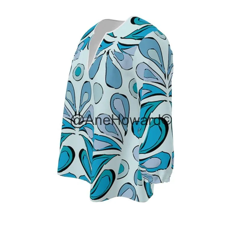 Women's Blouse Sweatheart Neckline Raindrops
