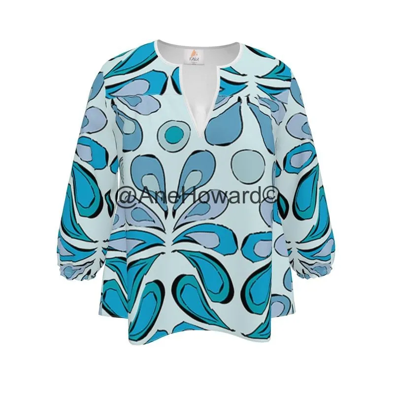 Women's Blouse Sweatheart Neckline Raindrops