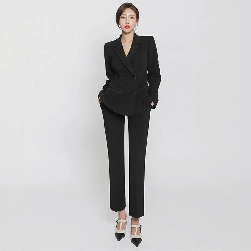 Women's Elegant Pant-Suit 2 Piece Set Business Blazer and Trousers