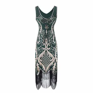 Women's Flapper Dresses 1920s V Neck Beaded Fringed Great Gatsby Dress