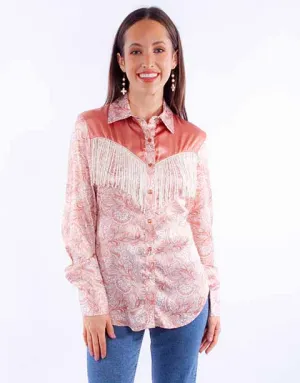 Women's Honey Creek Collection Blouse: Peach Print with Fringe
