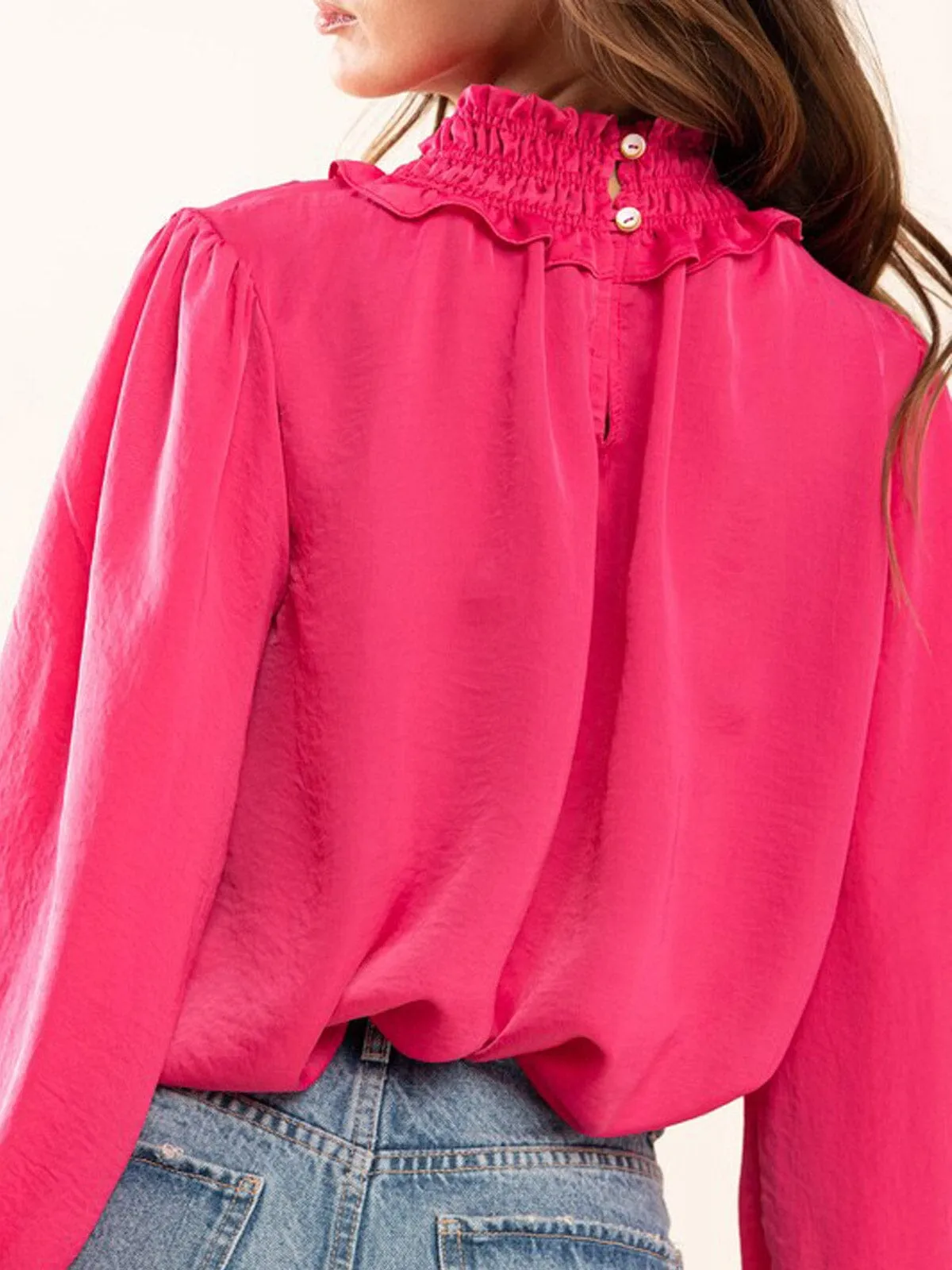 WOMEN'S LONG SLEEVE TURTLE NECK SOLID SATIN BLOUSE TOP