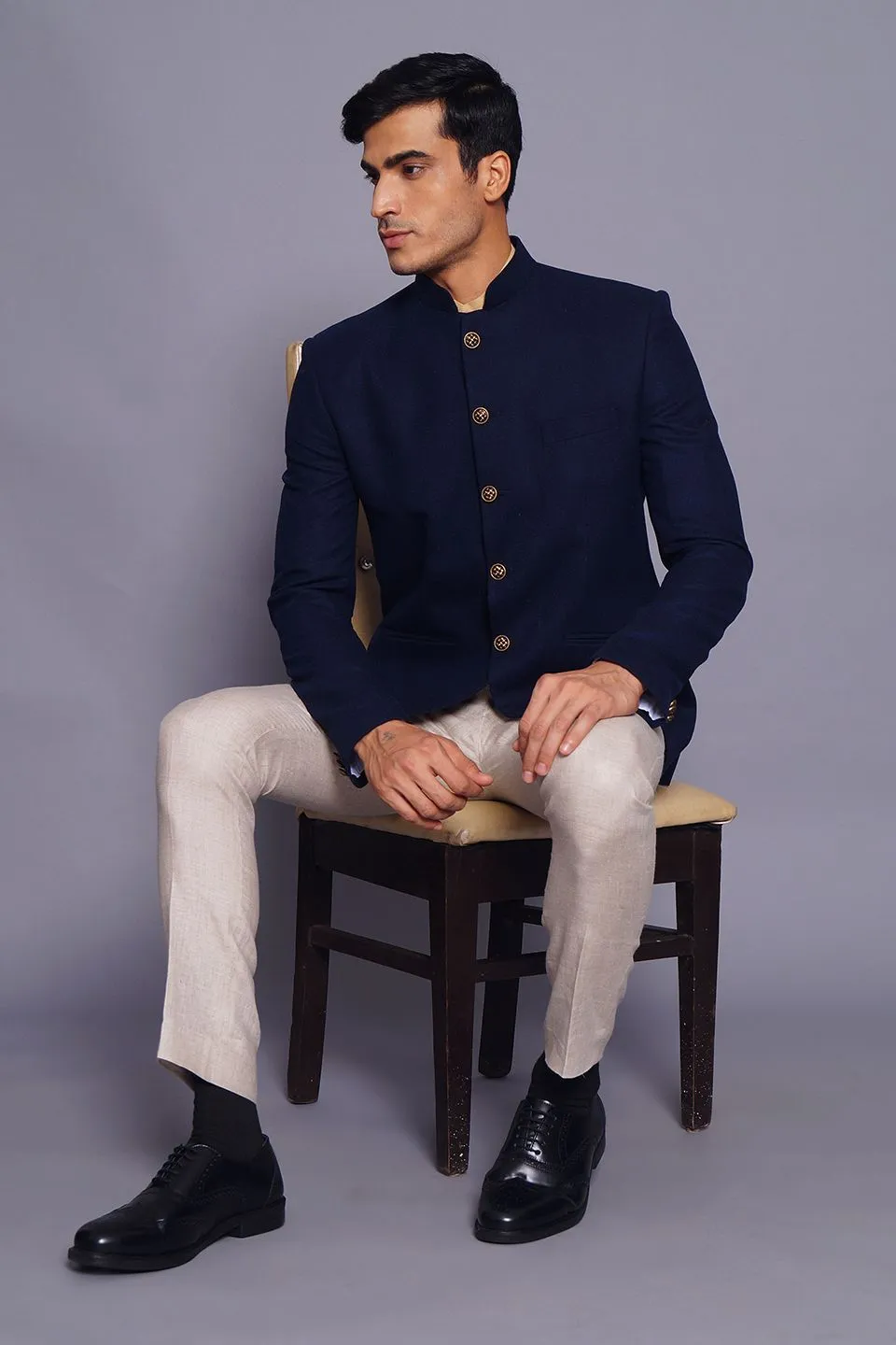 Wool Blue Bandhgala