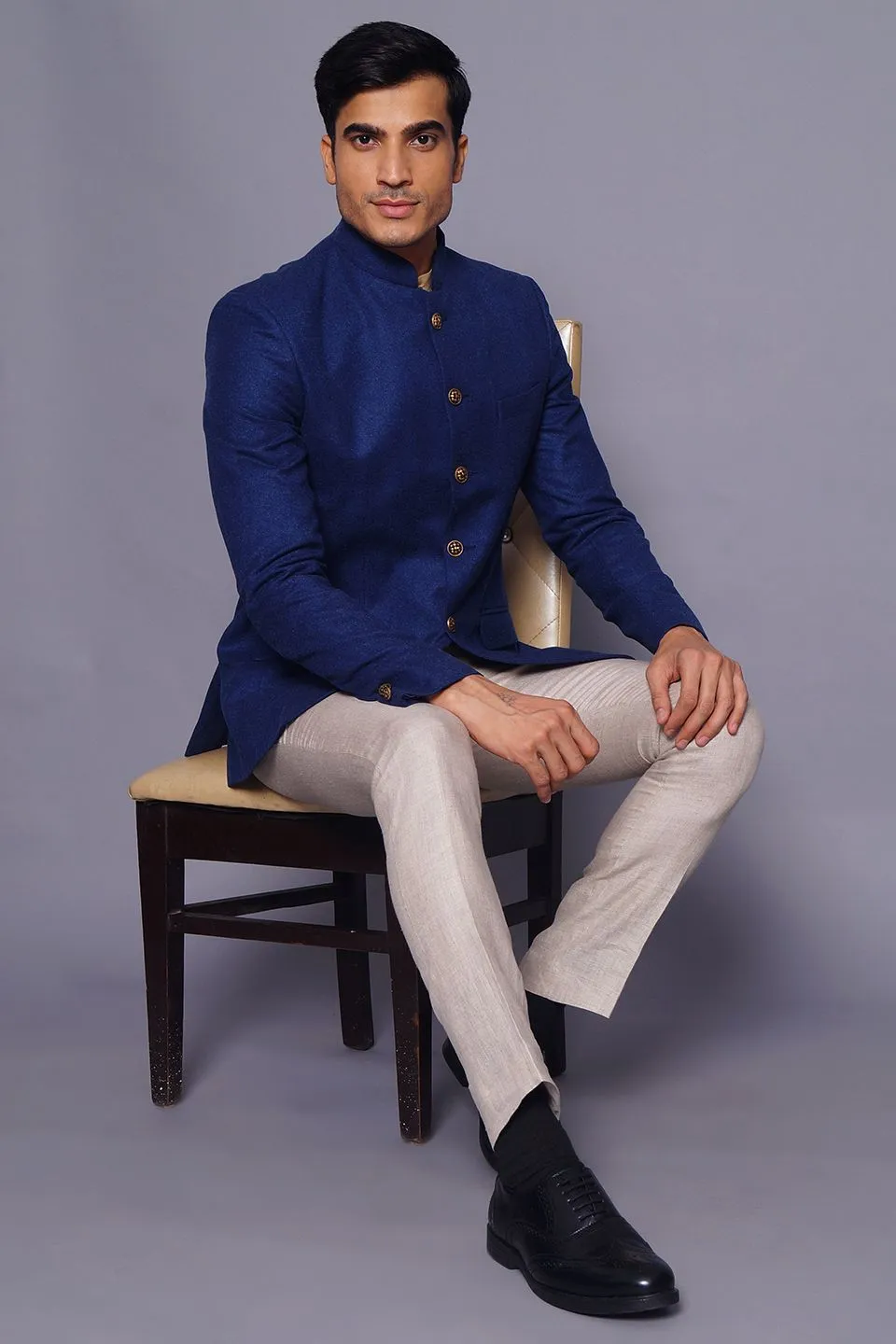 Wool Blue Bandhgala