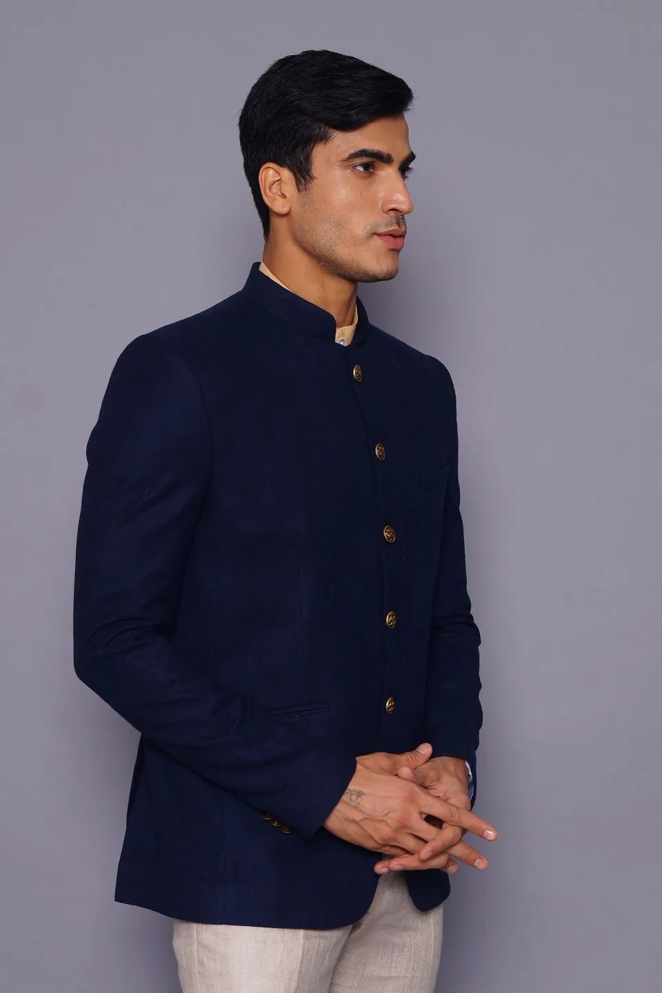 Wool Blue Bandhgala