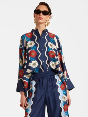 x Orlebar Brown Whitsun Placée Blue Foulard Silk Shirt