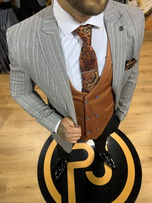 Xavi - Grey/Tan 3 Piece Suit
