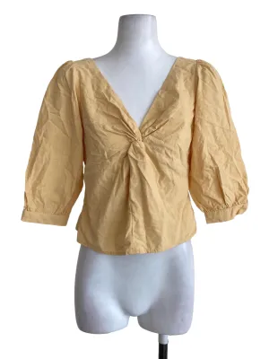 Yellow Textured V Neck Top LB