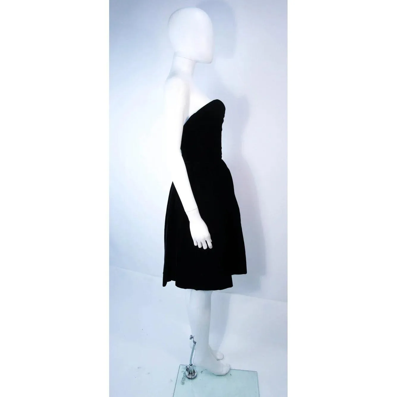 Yves Saint Laurent Black Velvet Cocktail Dress with Full Skirt | Size 38