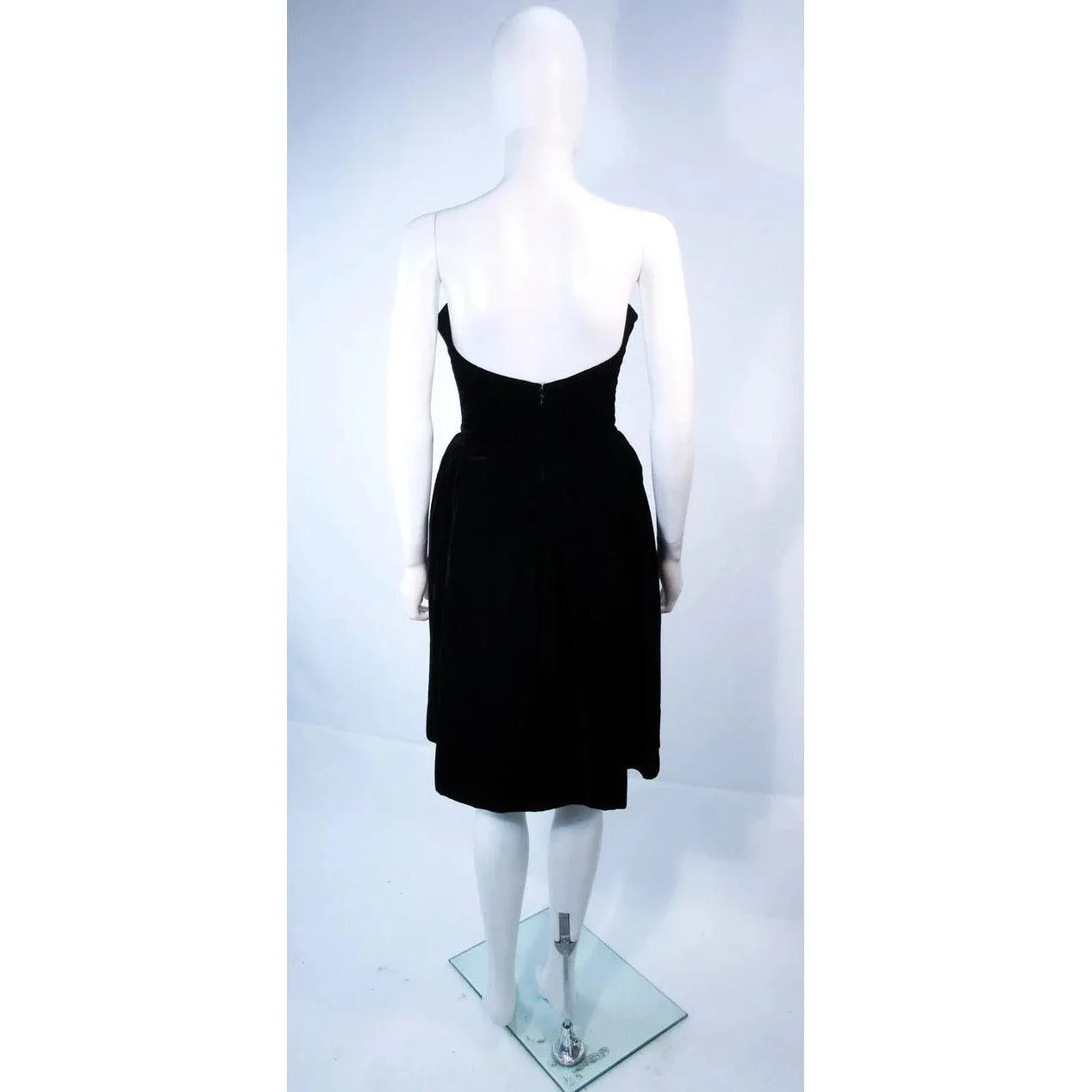 Yves Saint Laurent Black Velvet Cocktail Dress with Full Skirt | Size 38