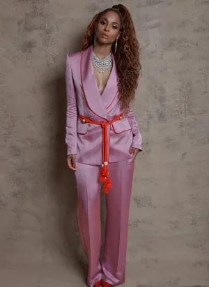 ZCrave Art Tasseled Satin Blazer   Pants (Two-Piece Set) in Pink (As Worn by Ciara)